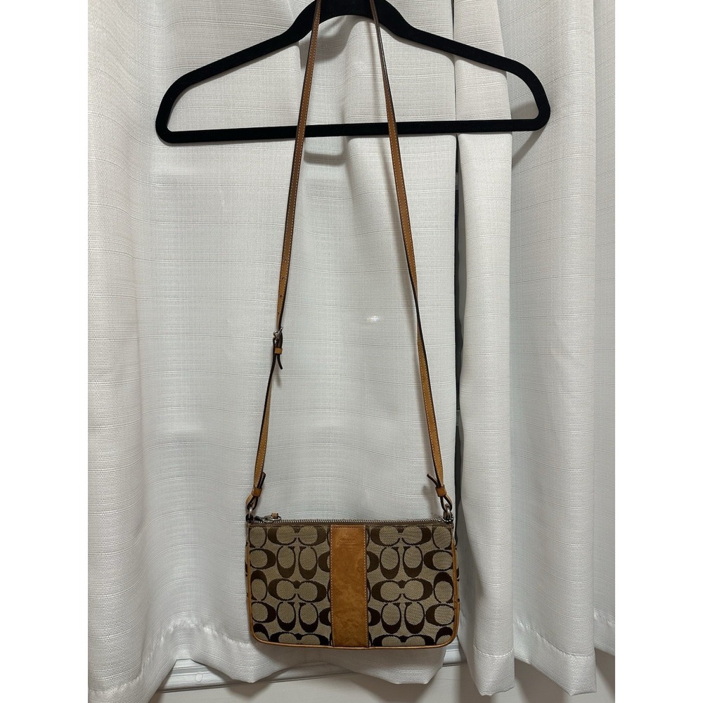 Coach Signature Purse Brown and Tan Canvas/Leather Monogram 6338‎ Crossbody Y2K